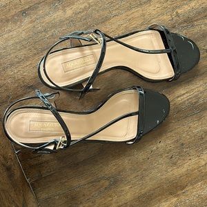 Aquazurra Black Patent Strappy Blockheel Sandal